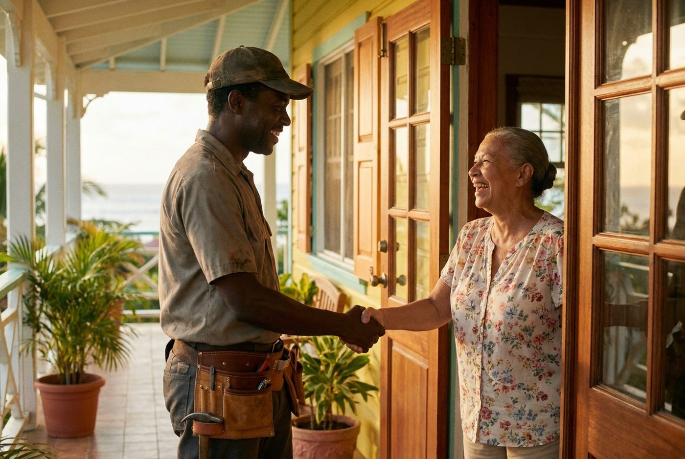 Jamaican pro greeting a happy customer